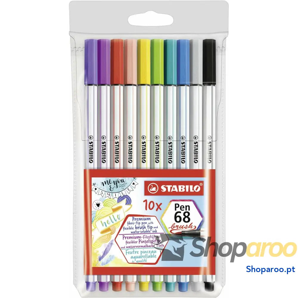 Conjunto de Canetas de Feltro Stabilo Pen 68 Brush 10 Peças Multicolor