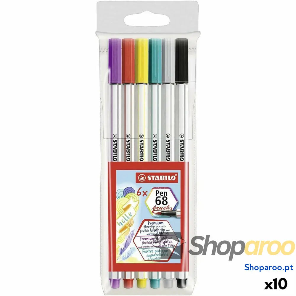 Conjunto de Canetas de Feltro Stabilo Pen 68 Brush Multicolor (10 Unidades)