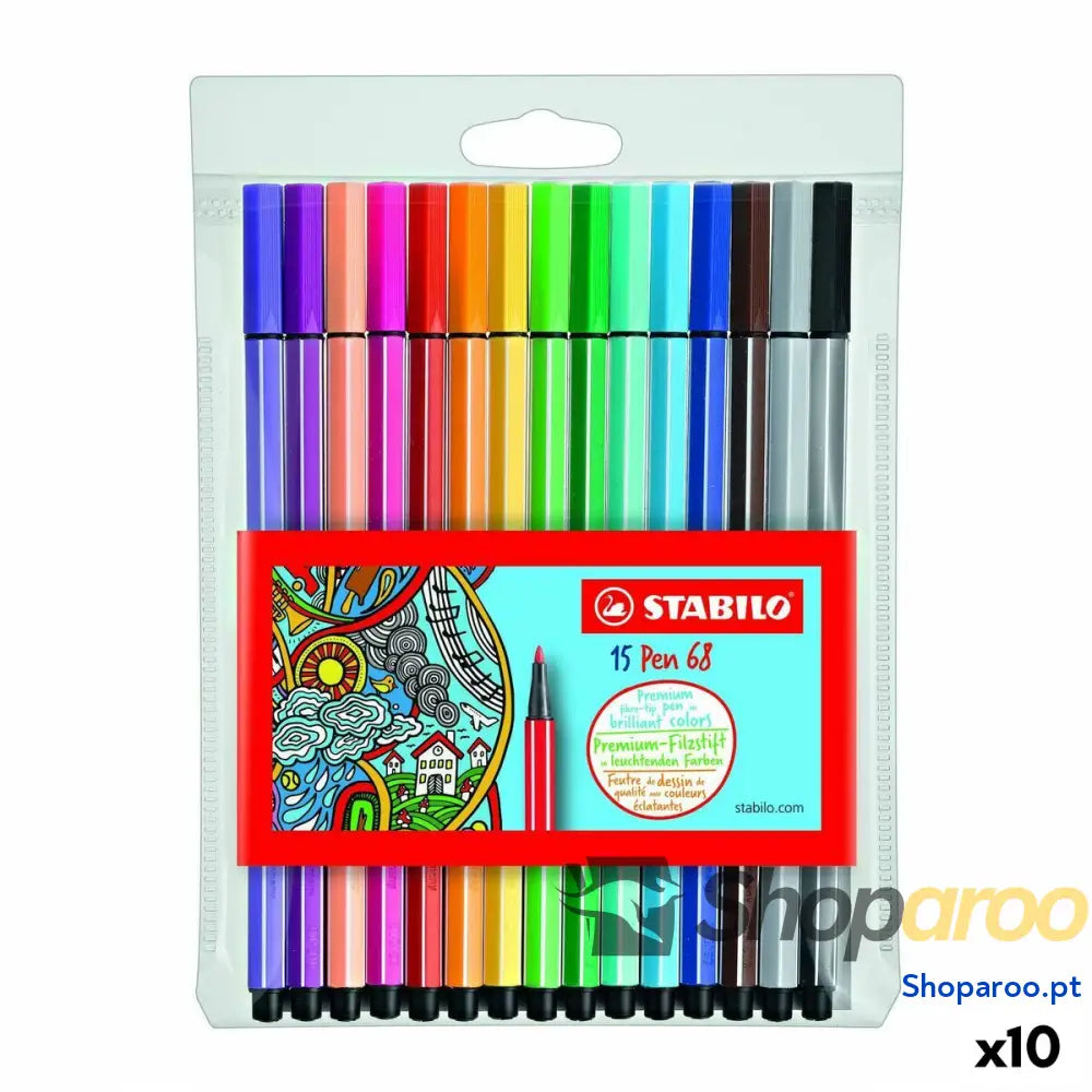 Conjunto de Canetas de Feltro Stabilo Pen 68 Multicolor (10 Unidades)