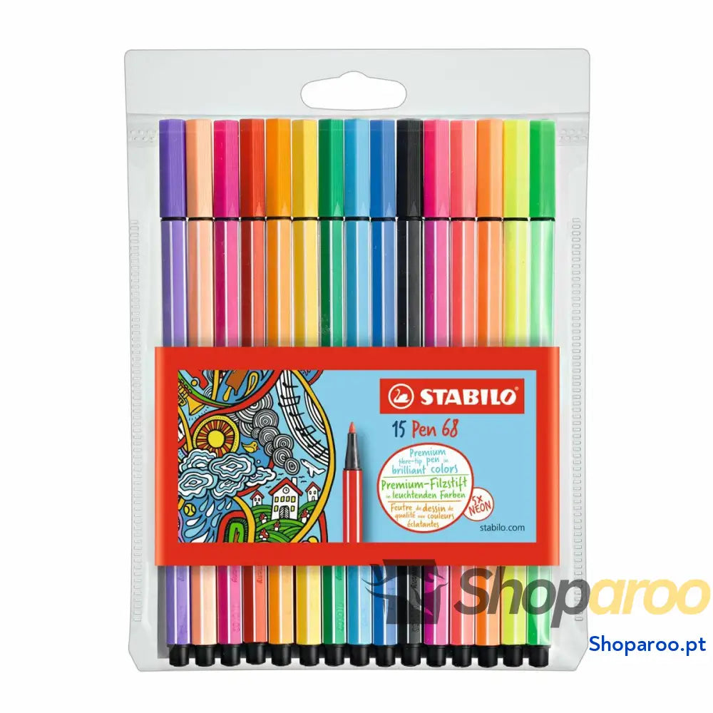 Conjunto de Canetas de Feltro Stabilo Pen 68 Standard + Neon 15 Peças Multicolor