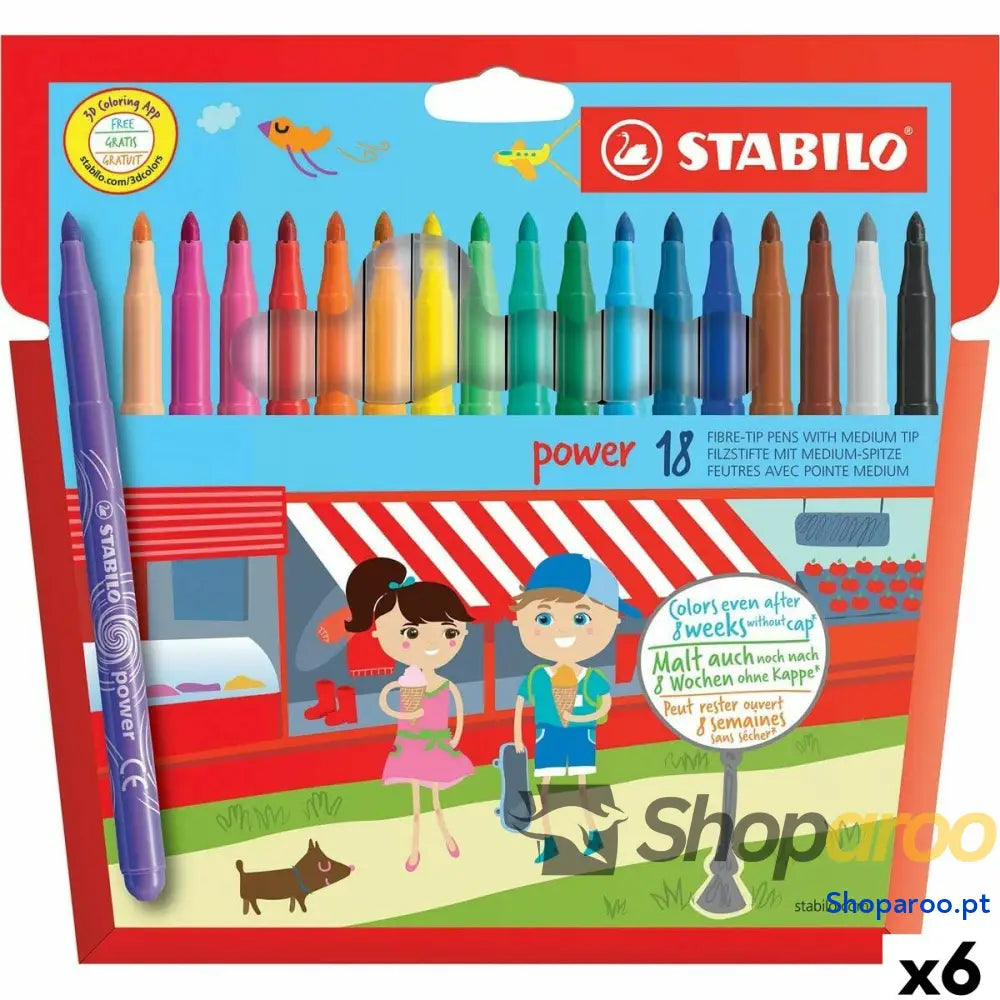 Conjunto de Canetas de Feltro Stabilo POWER Multicolor 18 Peças (6 Unidades)