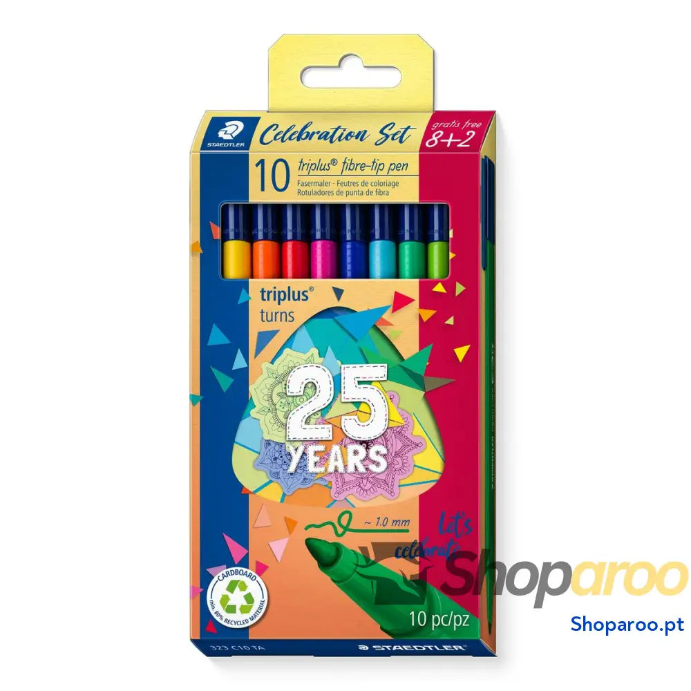 Conjunto de Canetas de Feltro Staedtler Triplus Celebration 10 Peças Multicolor