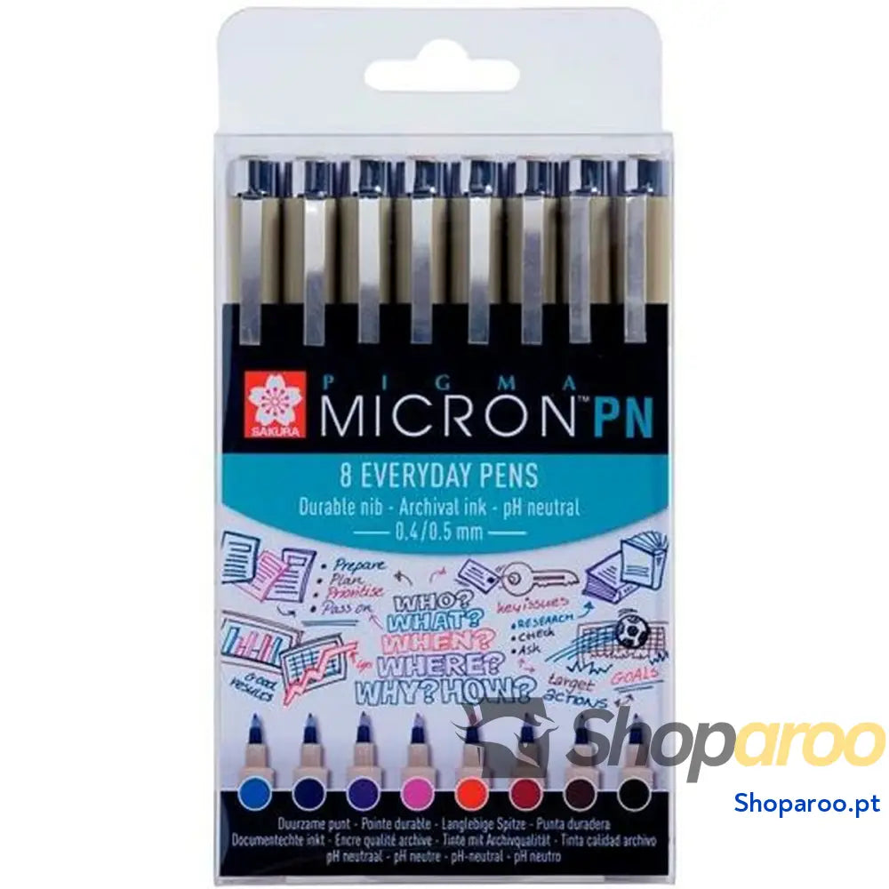 Conjunto de Canetas de Feltro Talens Sakura Pigma Micron PN 8 Peças Multicolor