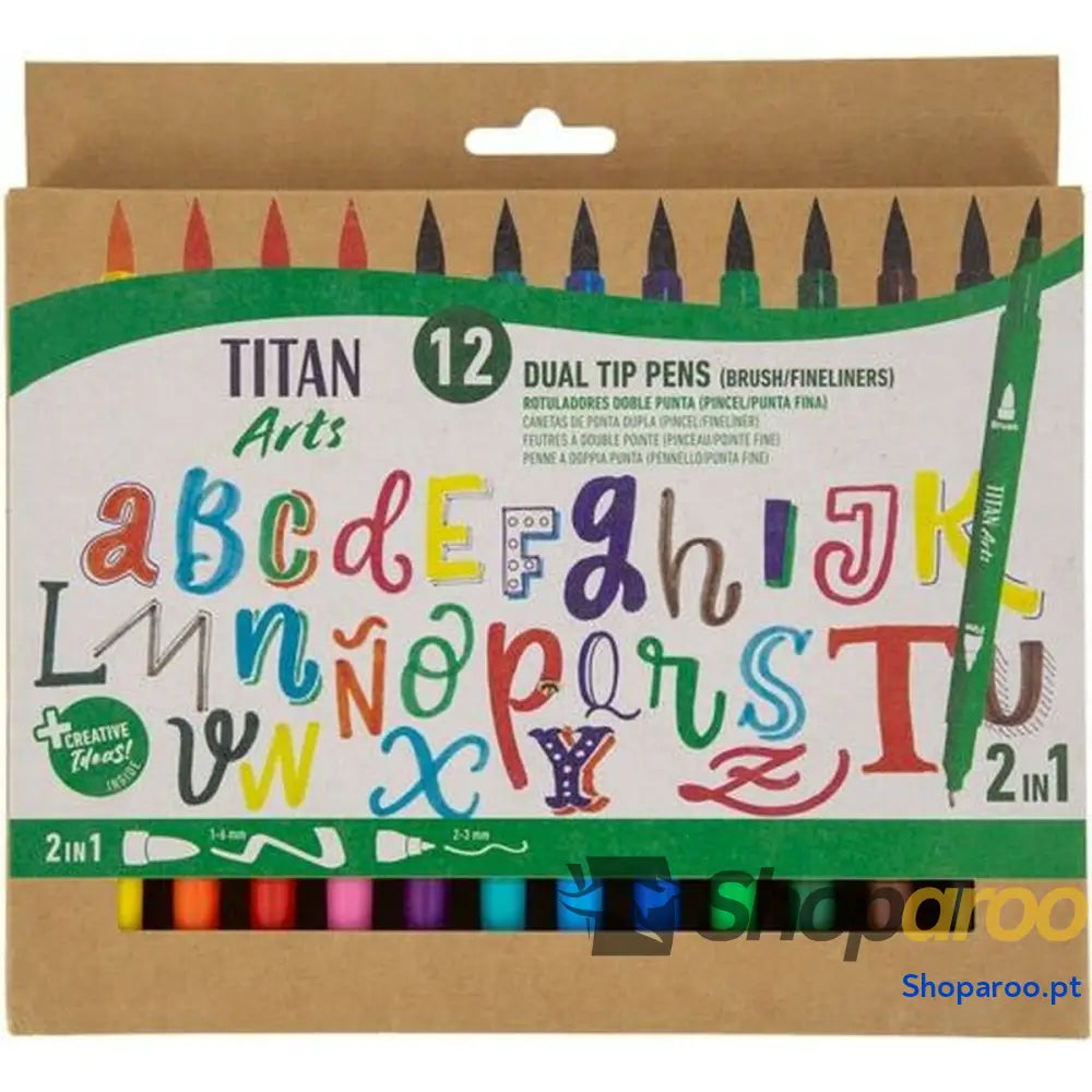 Conjunto de Canetas de Feltro Titan Arts Multicolor Ponta dupla 12 Peças