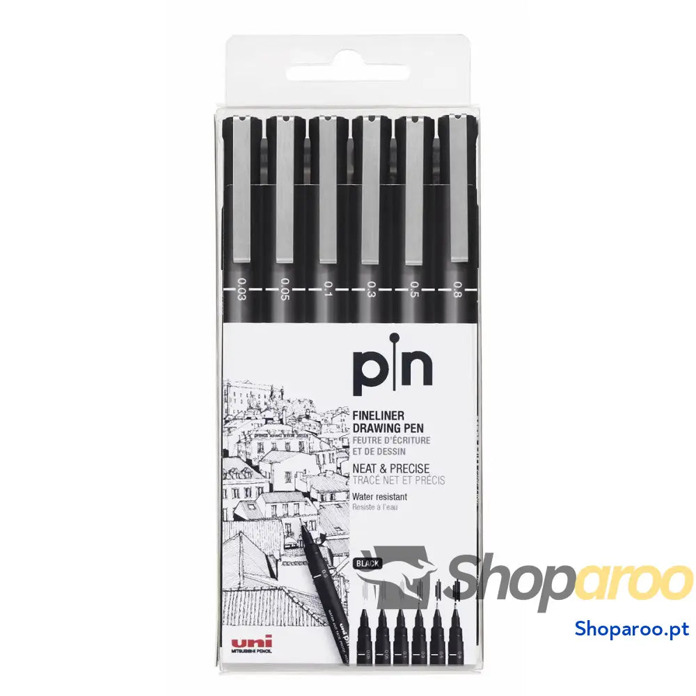 Conjunto de Canetas de Feltro Uni-Ball PIN-200(S) Preto Multicolor 6 Peças
