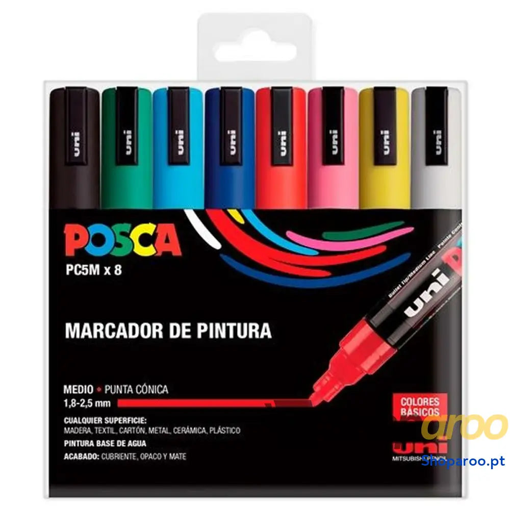 Conjunto de Canetas de Feltro Uni-Ball POSCA Basic PC-5M Multicolor 8 Peças (8 Unidades)