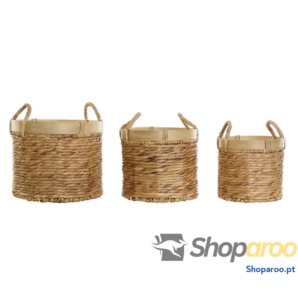 Conjunto de Cestas DKD Home Decor Castanho Natural Bambu Junco Tropical 35 x 35 x 30,5 cm 35 x 35 x 31 cm 3 Peças