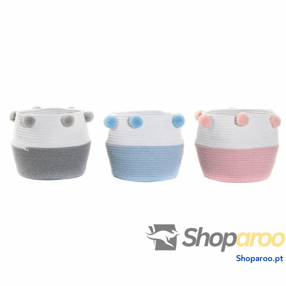 Conjunto de Cestas DKD Home Decor Pompons 30 x 26 cm Madeira