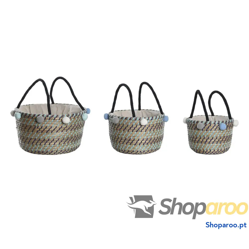 Conjunto de Cestas DKD Home Decor Pompons 43 x cm