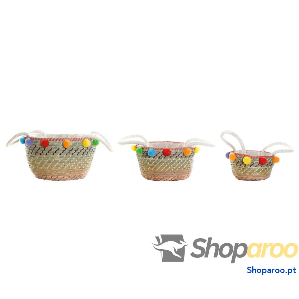 Conjunto de Cestas DKD Home Decor Pompons Boho 57 x 45 42,5 cm
