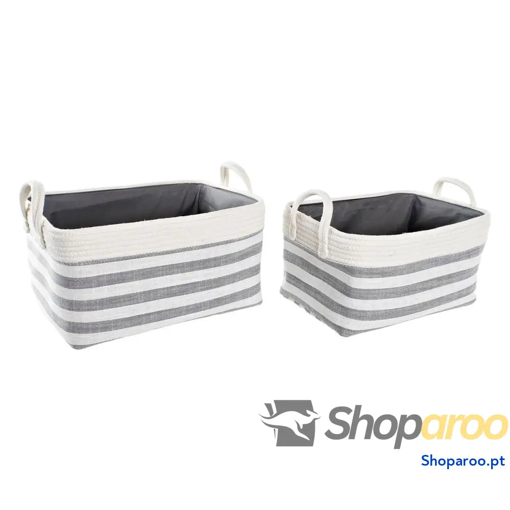 Conjunto de Cestas DKD Home Decor Riscas 40 x 30 23 cm Cinzento