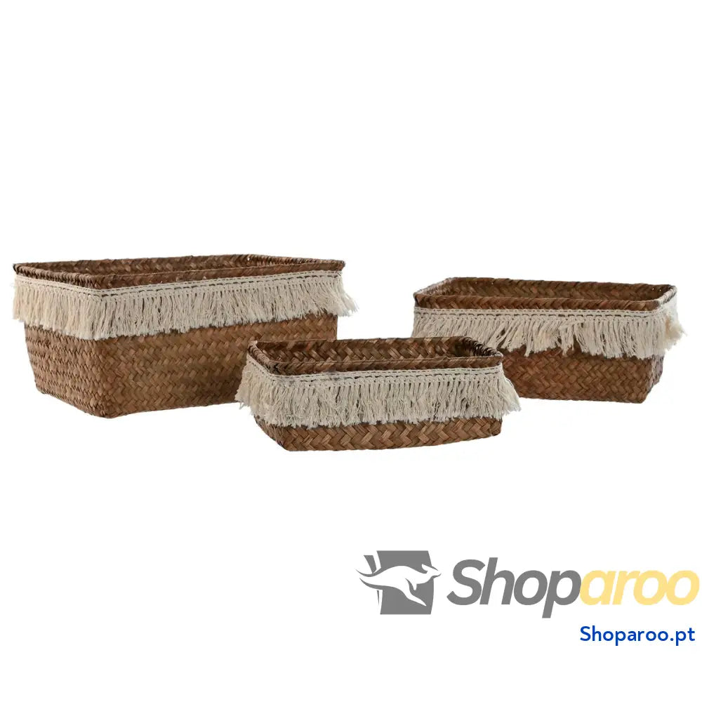 Conjunto de Cestas Home ESPRIT Fibra natural Boho Desgastado 23 x 17 10 cm
