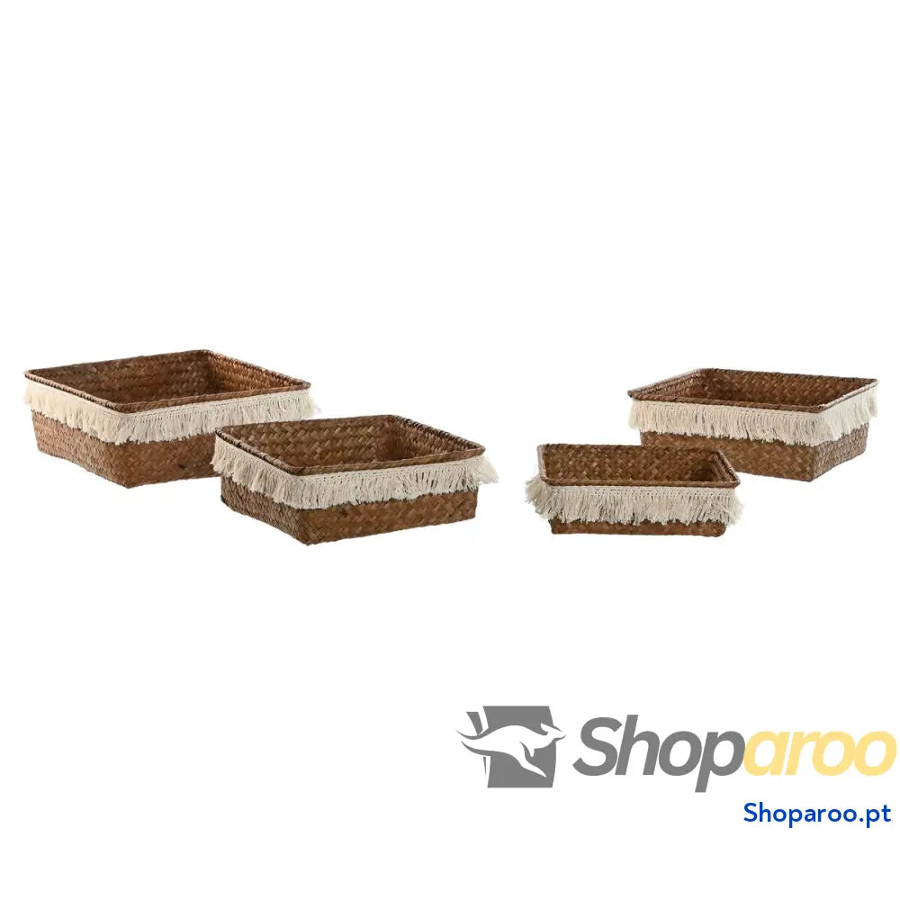 Conjunto de Cestas Home ESPRIT Fibra natural Boho Desgastado 26 x 10 cm