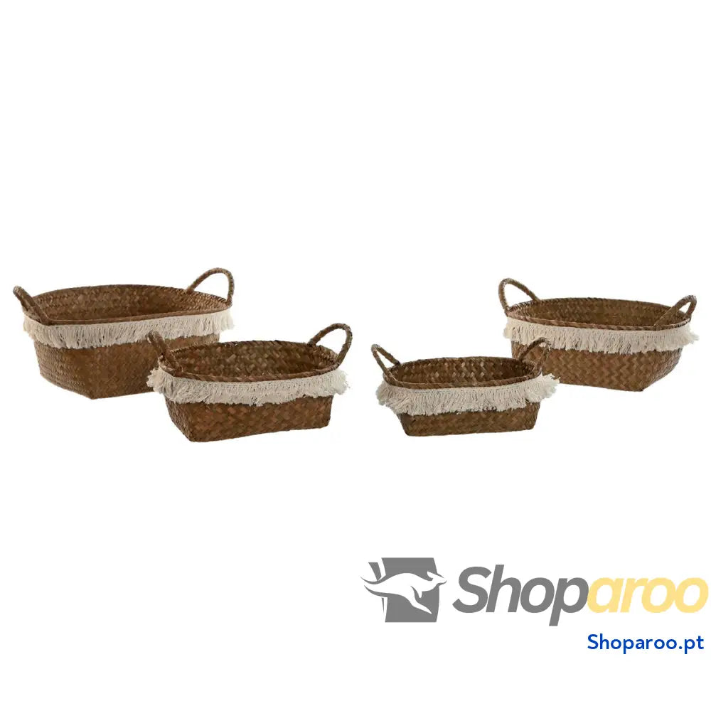 Conjunto de Cestas Home ESPRIT Fibra natural Boho Desgastado 33 x 25 15 cm