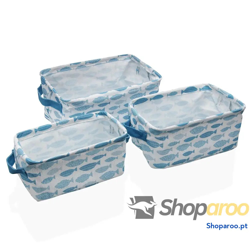 Conjunto de Cestas Versa Aqua 18 x 14 28 cm Peixes