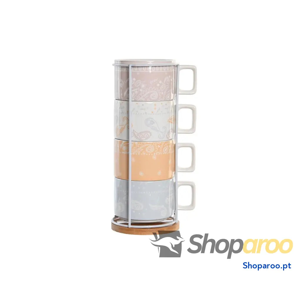 Conjunto de Chávenas Café DKD Home Decor Amarelo Azul Branco Vermelho Metal Bambu Dolomite 260 ml