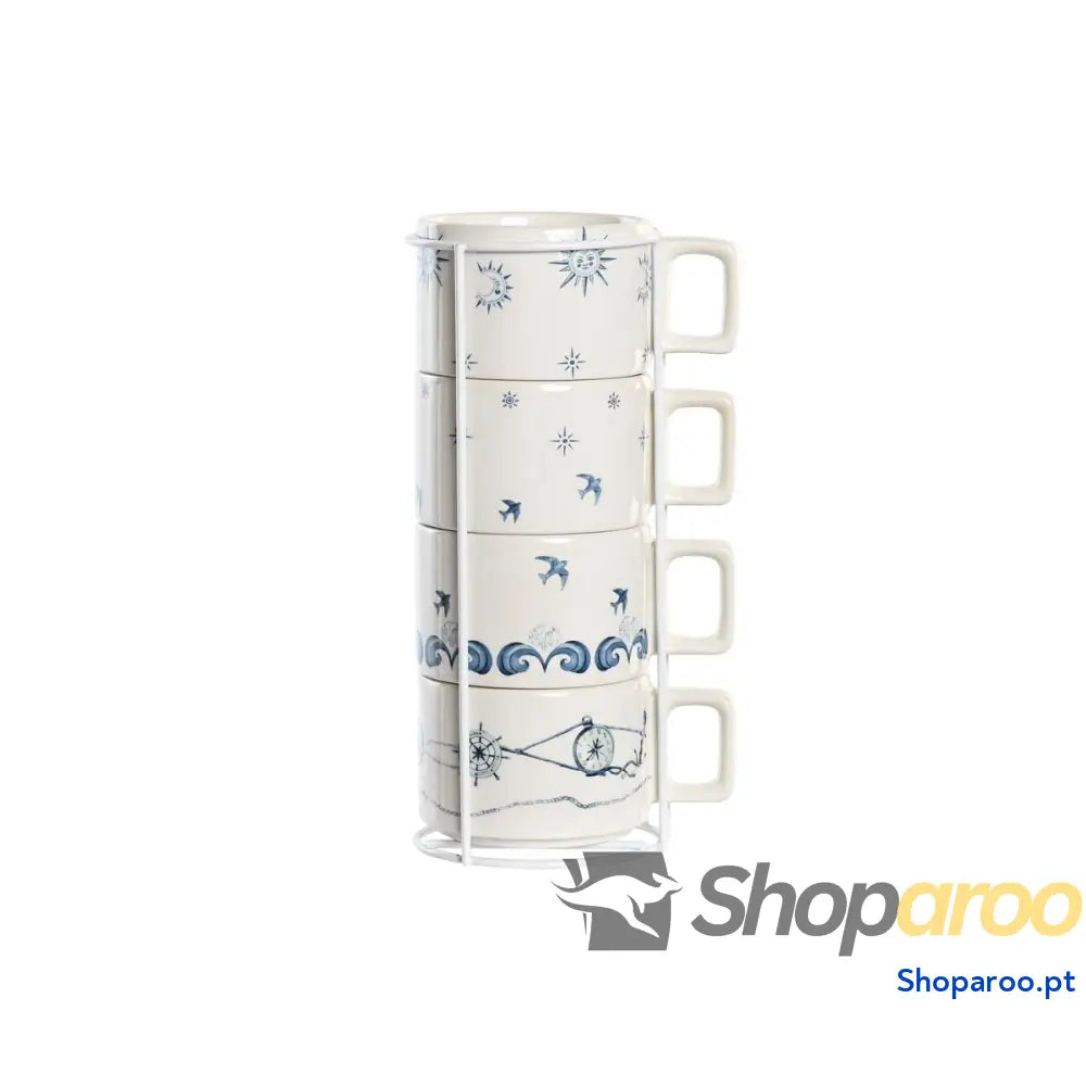Conjunto de Chávenas Café DKD Home Decor Azul Branco Metal Dolomite 260 ml