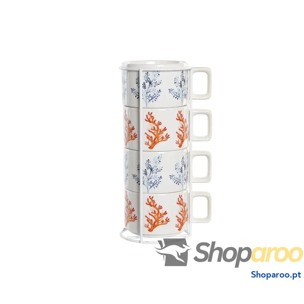 Conjunto de Chávenas Café DKD Home Decor Azul Fúcsia Metal Dolomite 260 ml