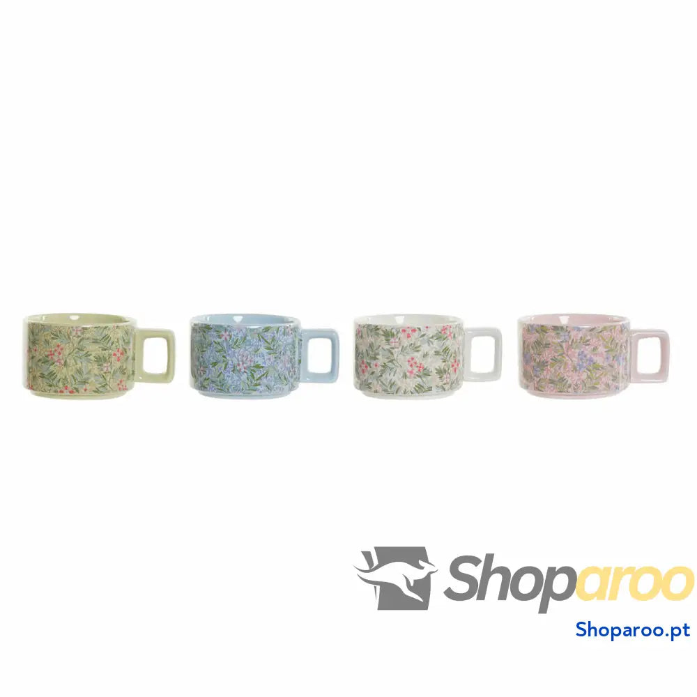 Conjunto de Chávenas Café DKD Home Decor Azul Verde Cor Rosa Metal Dolomite 260 ml