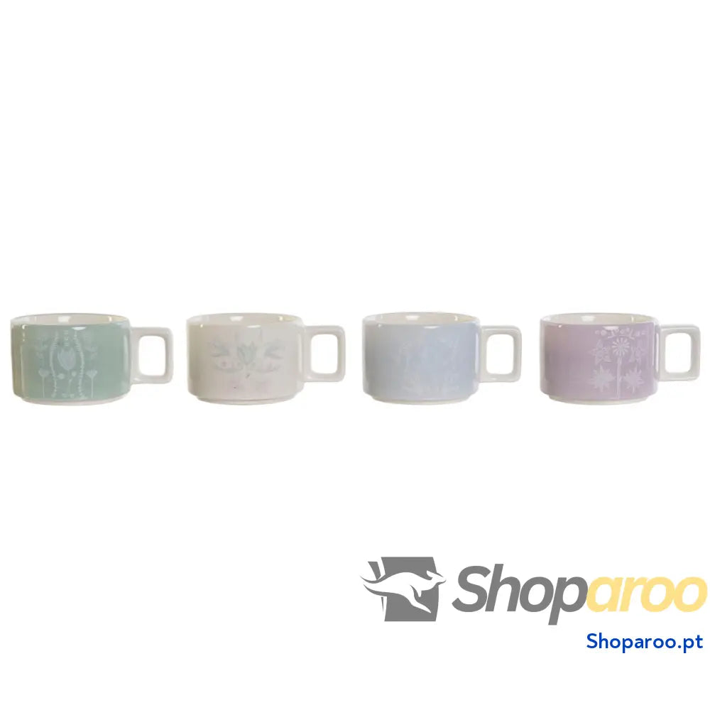 Conjunto de Chávenas Café DKD Home Decor Verde Azul celeste Lilás Metal Bambu Dolomite 260 ml