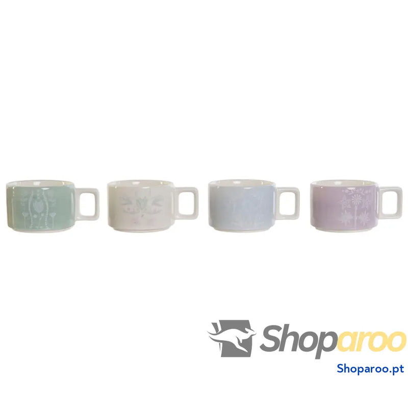 Conjunto de Chávenas Café DKD Home Decor Verde Azul celeste Lilás Metal Bambu Dolomite 260 ml