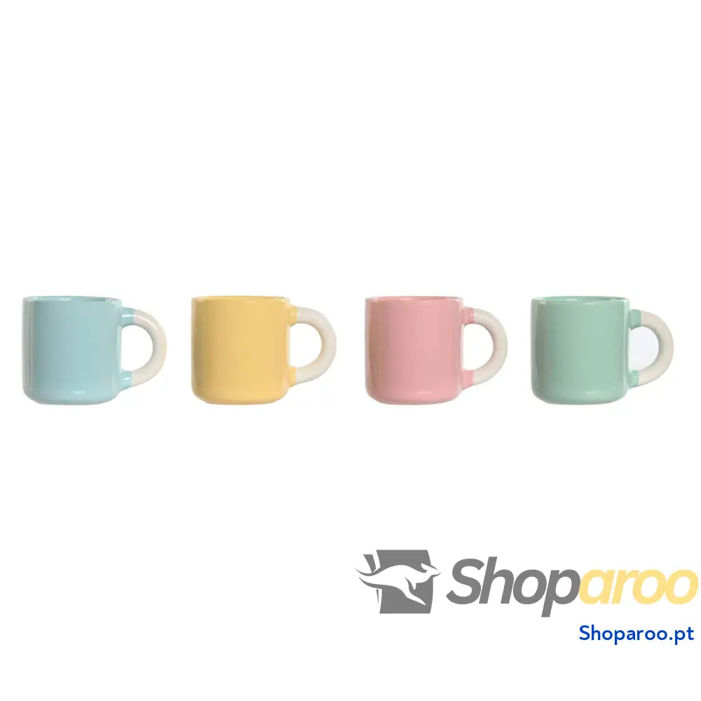 Conjunto de Chávenas Café Home ESPRIT Amarelo Azul Verde Cor Rosa Porcelana 110 ml 4 Peças