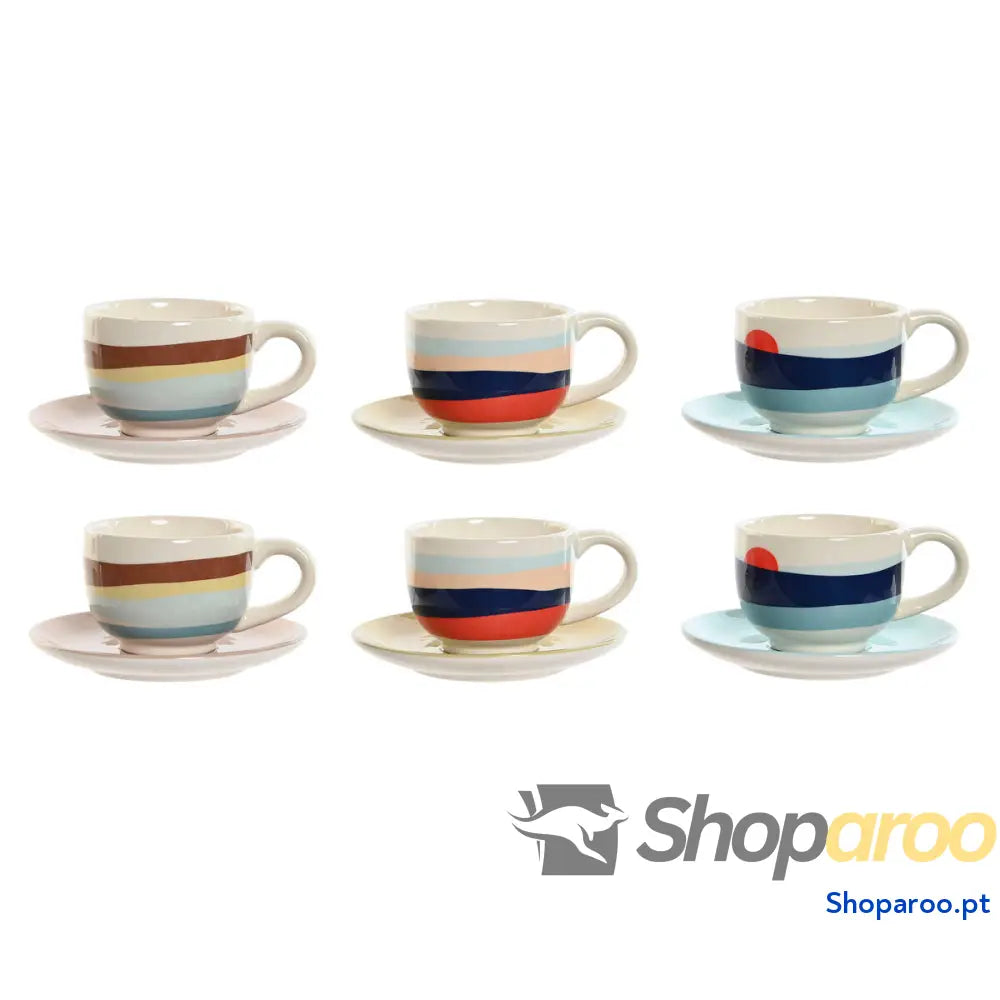 Conjunto de Chávenas Café Home ESPRIT Amarelo Azul Verde Lilás Metal Dolomite 180 ml