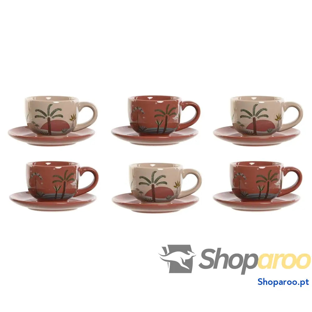 Conjunto de Chávenas Café Home ESPRIT Amarelo Bege Terracota Lilás Metal Dolomite 180 ml