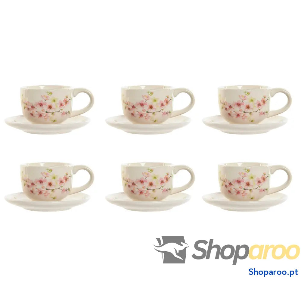 Conjunto de Chávenas Café Home ESPRIT Amarelo Branco Cor Rosa Lilás Metal Dolomite 180 ml