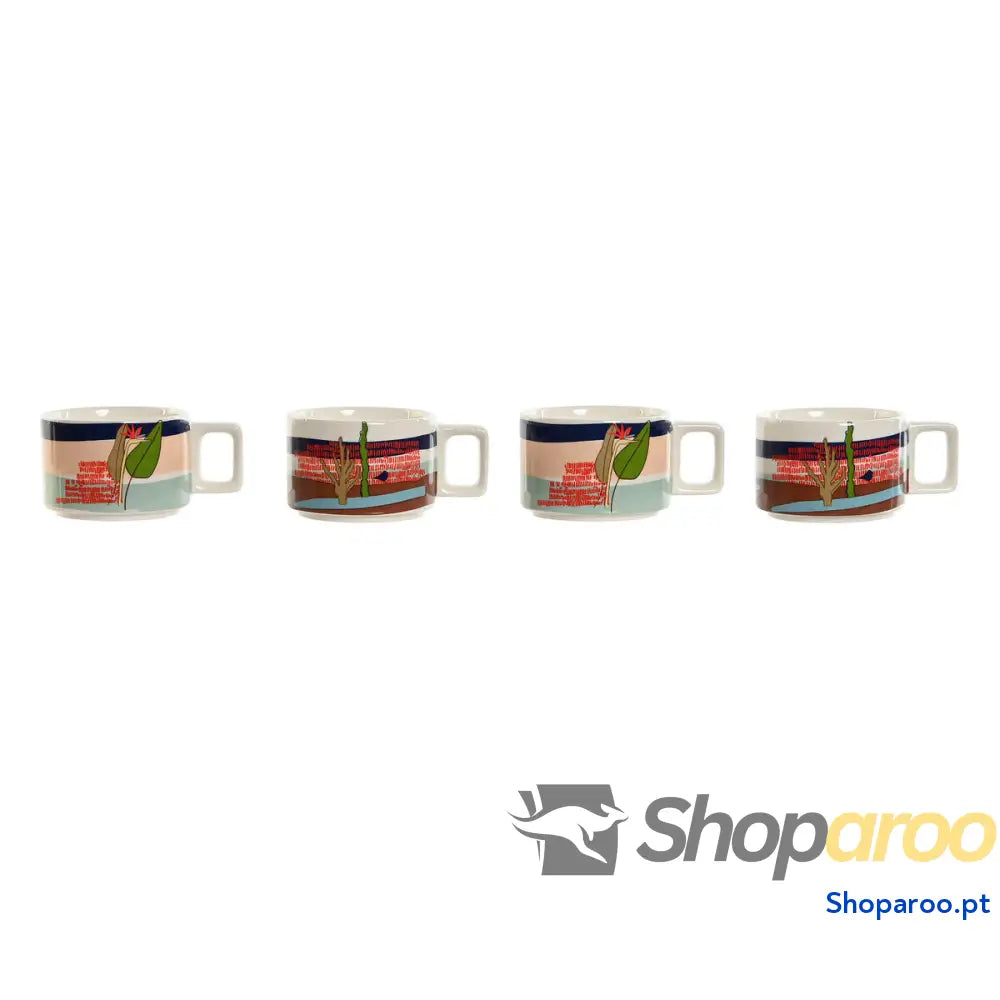 Conjunto de Chávenas Café Home ESPRIT Azul Verde Cor Rosa Lilás Metal Bambu Dolomite 260 ml