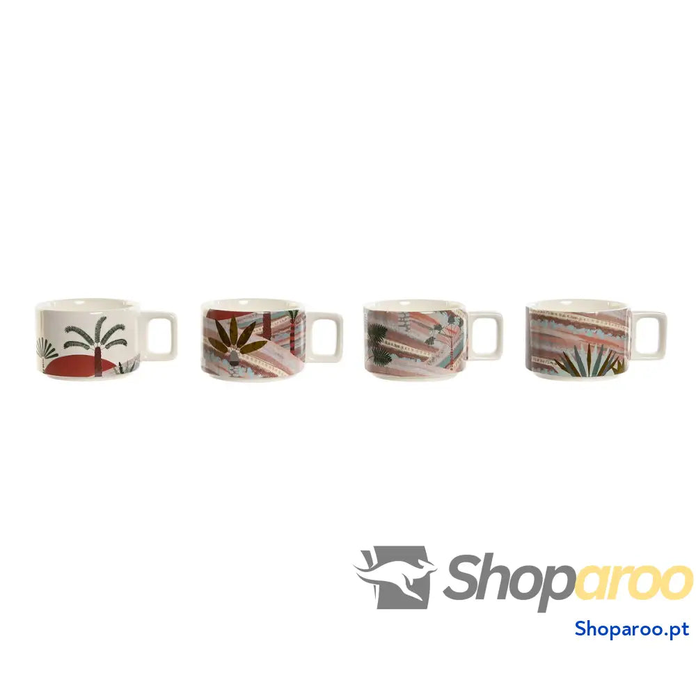 Conjunto de Chávenas Café Home ESPRIT Bege Cor Rosa Terracota Lilás Metal Bambu Dolomite 260 ml