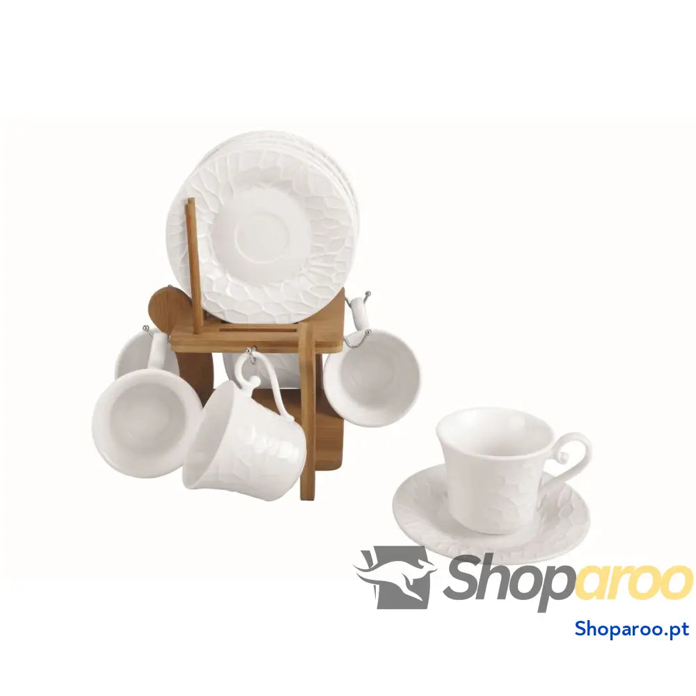 Conjunto de Chávenas Café Home ESPRIT Branco Bambu Porcelana 200 ml