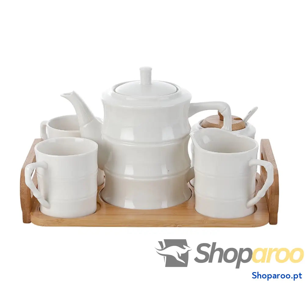 Conjunto de Chávenas Café Home ESPRIT Branco Bambu Porcelana 240 ml