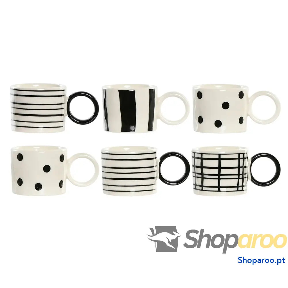 Conjunto de Chávenas Café Home ESPRIT Branco Preto Porcelana 90 ml