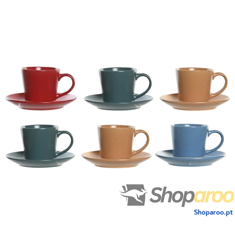 Conjunto de Chávenas com Pratos DKD Home Decor Amarelo Azul Vermelho Verde Grés 180 ml 14 x 2 cm