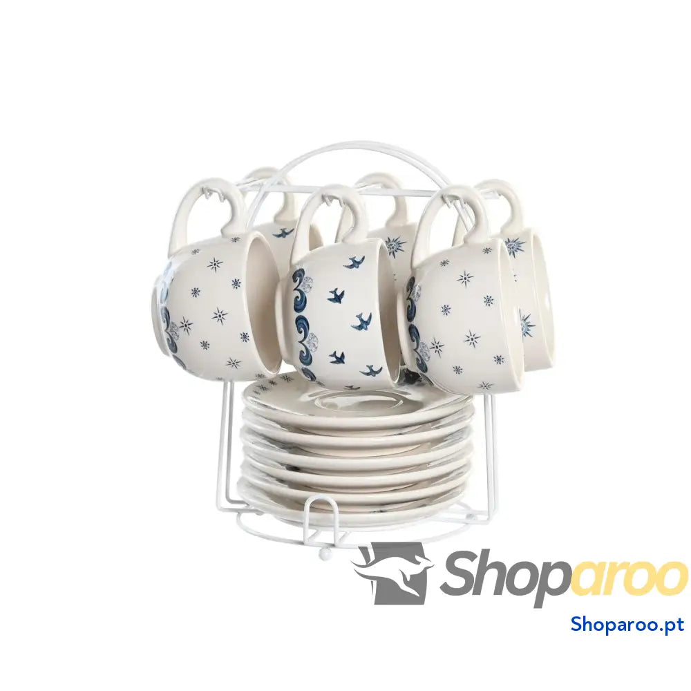 Conjunto de Chávenas com Pratos DKD Home Decor Azul Branco Metal Dolomite 180 ml 20 x 18 cm
