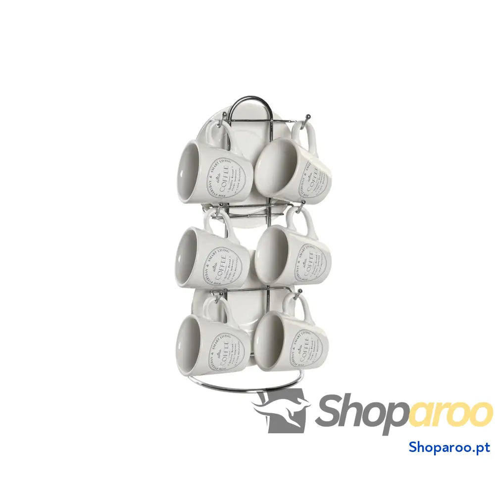 Conjunto de Chávenas com Pratos DKD Home Decor Branco Metal Grés 180 ml 12 x 2 cm