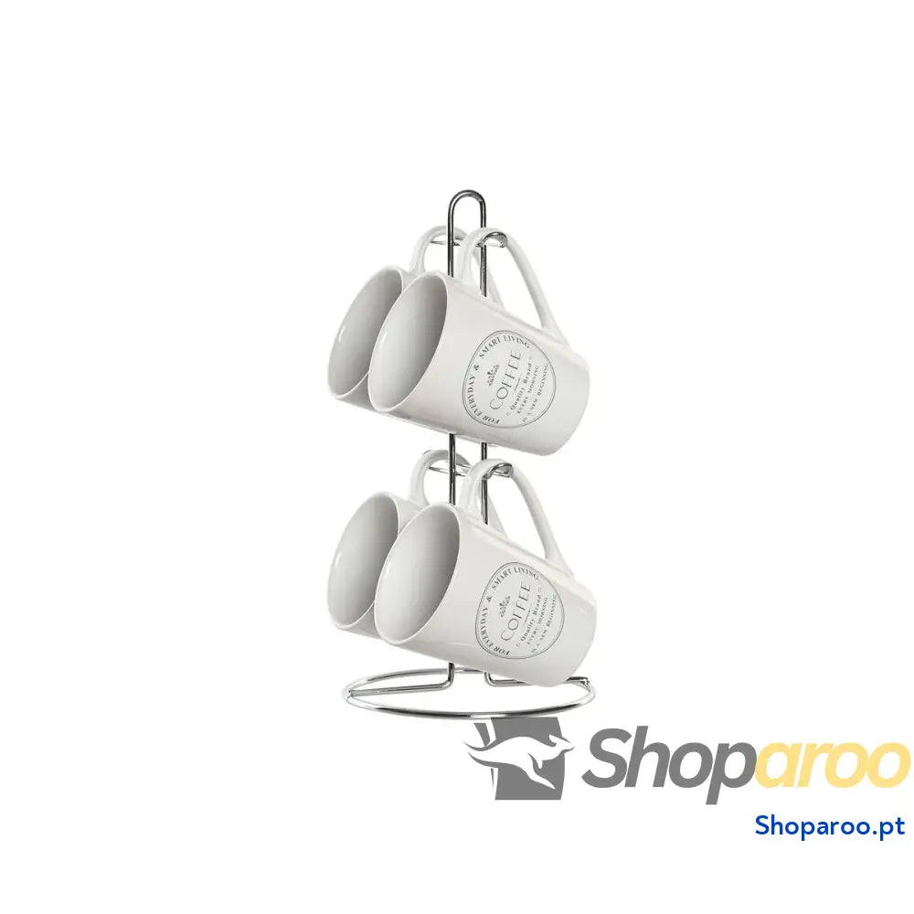 Conjunto de Chávenas com Pratos DKD Home Decor Branco Metal Grés 300 ml 14 x 31 cm 12,5 9,5 10,5 (5 Peças)