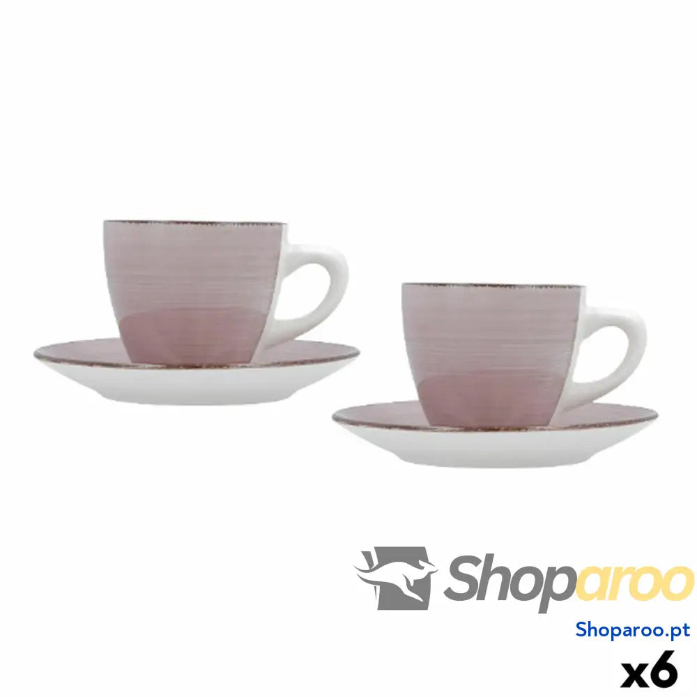 Conjunto de Chávenas com Pratos Quid Vita Morning Cor Rosa Cerâmica (4 Peças) (6 Unidades)