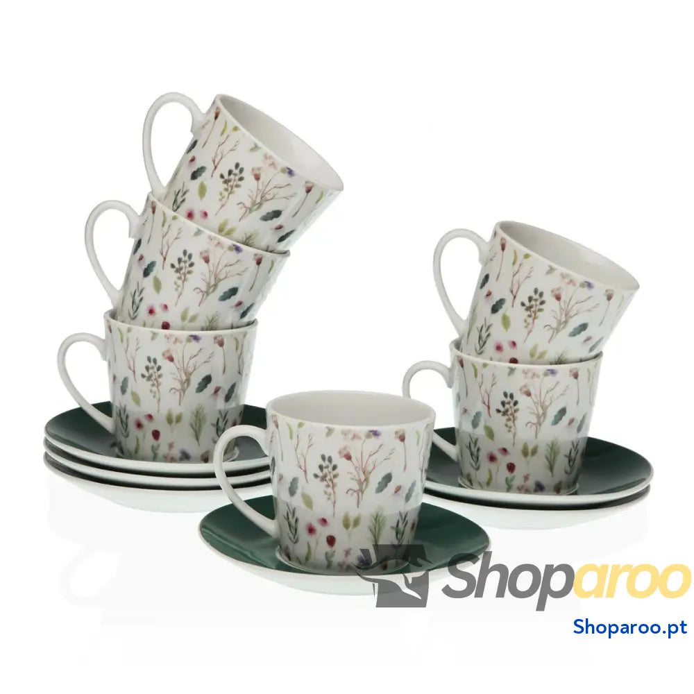 Conjunto de Chávenas com Pratos Versa Sansa Porcelana 9 x 14 cm 10,5 8 6 2 Bloemen Chá (12 Peças)