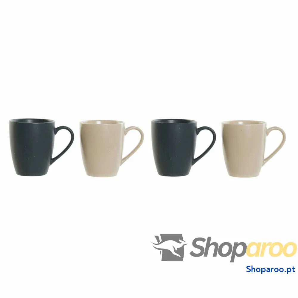 Conjunto de Chávenas DKD Home Decor Bege Cinzento escuro Madeira da borracha Grés 300 ml 19 x 13 31 cm (4 Peças)