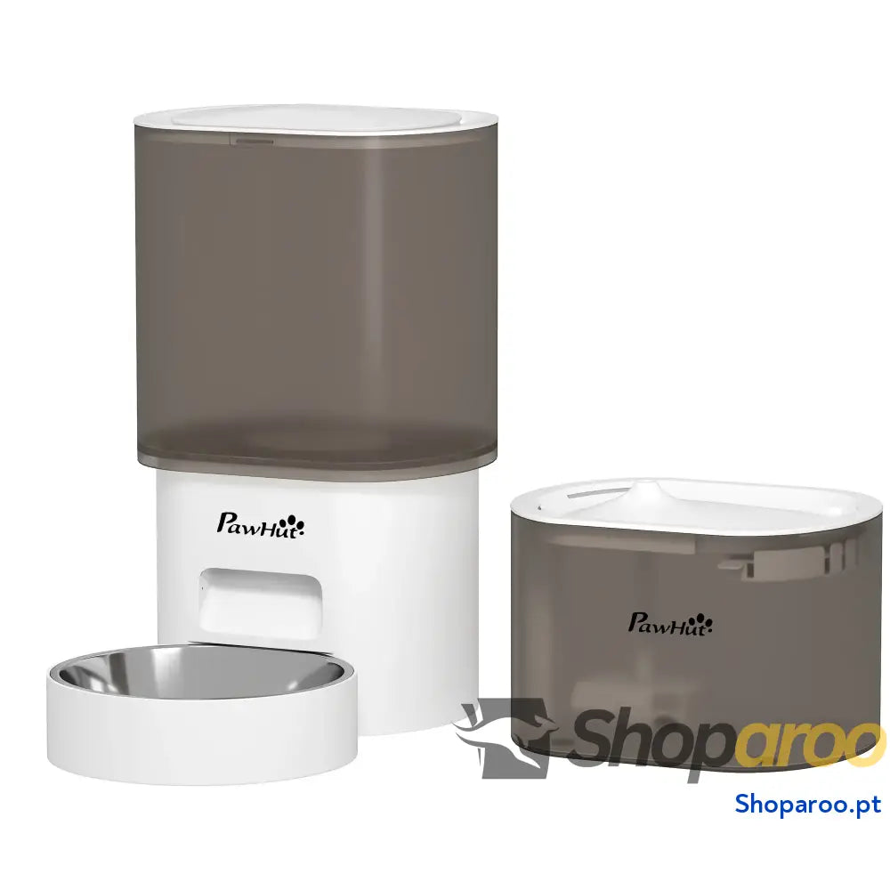 Conjunto de Comedero Automático e Bebedouro Silencioso para Cães Gatos com Controlo por App (1 10 Refeições Dia) Branco