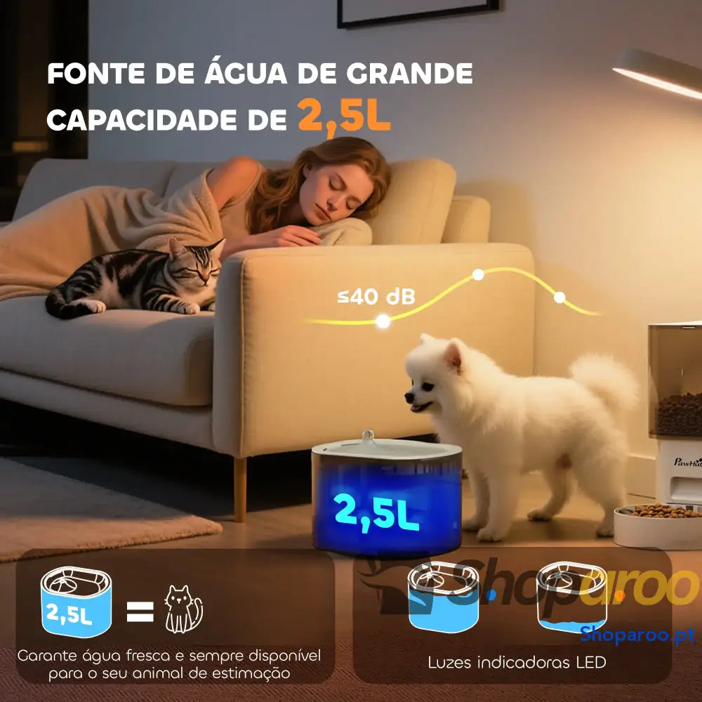 Conjunto de Comedero Automático e Bebedouro Silencioso para Cães e Gatos com Controlo por App (1-10 Refeições por Dia) Branco
