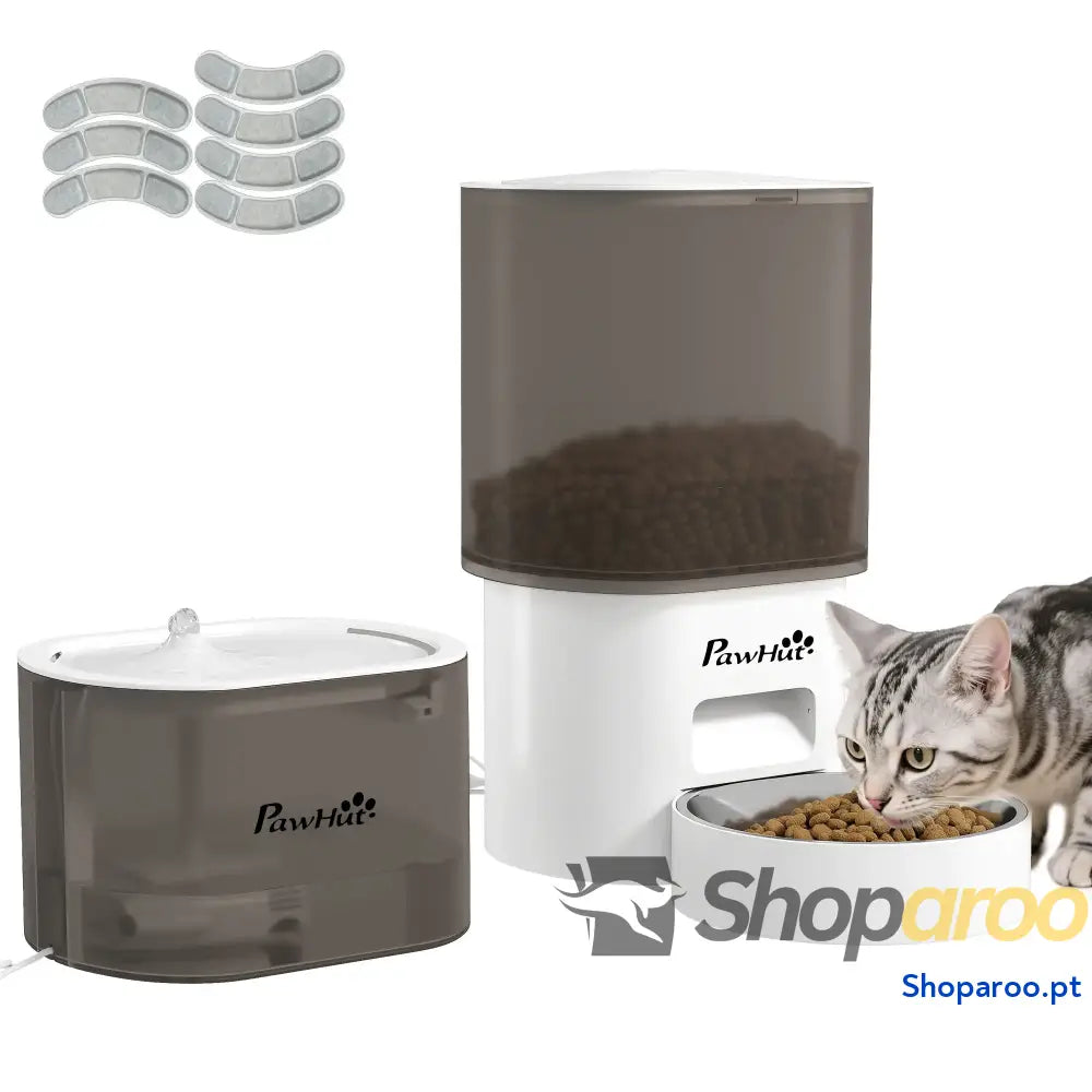 Conjunto de Comedero Automático e Bebedouro Silencioso para Cães Gatos com Controlo por App (1 10 Refeições Dia) Branco