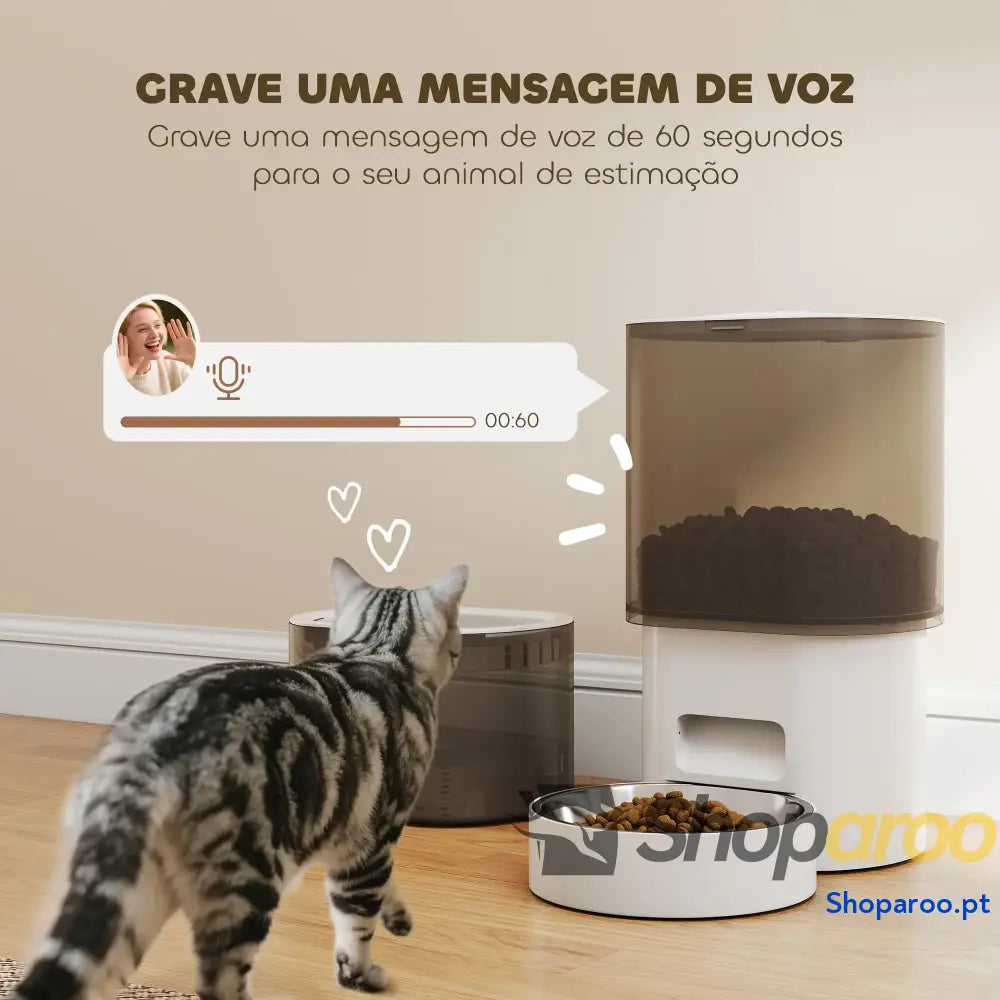 Conjunto de Comedero Automático e Bebedouro Silencioso para Cães Gatos com Controlo por App (1 10 Refeições Dia) Branco