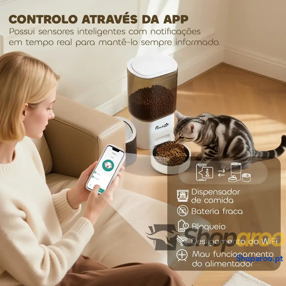 Conjunto de Comedero Automático e Bebedouro Silencioso para Cães Gatos com Controlo por App (1 10 Refeições Dia) Branco