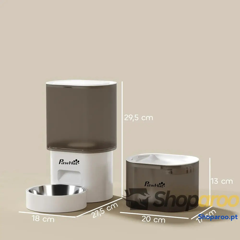 Conjunto de Comedero Automático e Bebedouro Silencioso para Cães Gatos com Controlo por App (1 10 Refeições Dia) Branco