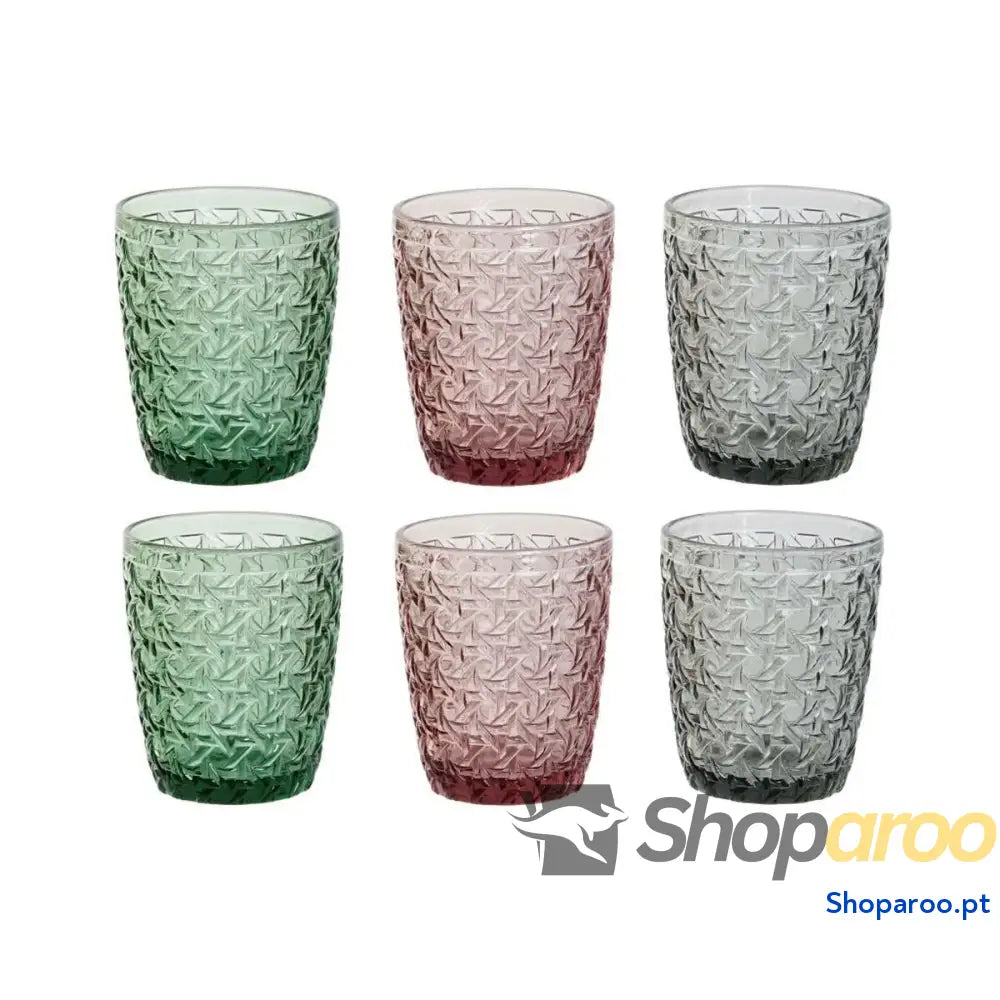 Conjunto de Copos DKD Home Decor Verde Cinzento Cor Rosa Cristal Com relevo 240 ml (6 Unidades)