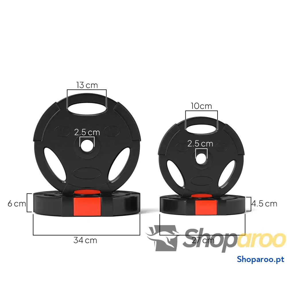 Conjunto de Discos Pesos 4 Peças 2x10 kg e 2x5 com Orifícios 2,5 cm Preto