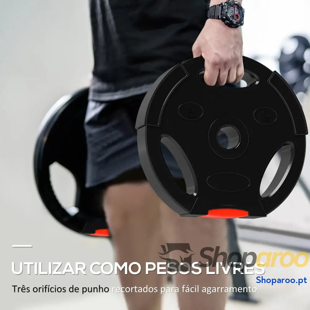 Conjunto de Discos Pesos 4 Peças 2x10 kg e 2x5 com Orifícios 2,5 cm Preto
